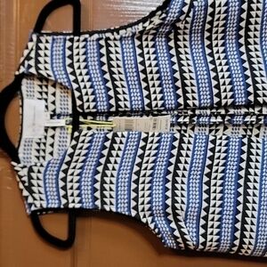 BCB Generation-Blue,white,blk long jacquard vest sleeveless Size M. NWT.